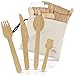 Disposable Wooden Cutlery Set by Chefast - Combo Kit Of 250 Eco-friendly Utensils - Includes Spoons, Forks, Knives, Mini-Spoons, 2 Organizers and Carry Bag - Biodegradable and Compostable Silverware