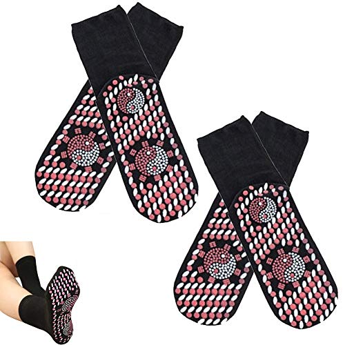 Unisex Self Heating Magnetic Health Care Socks Comfortable Breathable Massage Warm Foot Socks 2 Pair Black