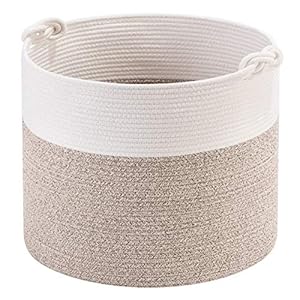 MINTWOOD Design 15 x 14.2 Inches Woven Cotton Rope Storage Basket, Stuffed Toy Basket Bin, Laundry Basket Hamper…