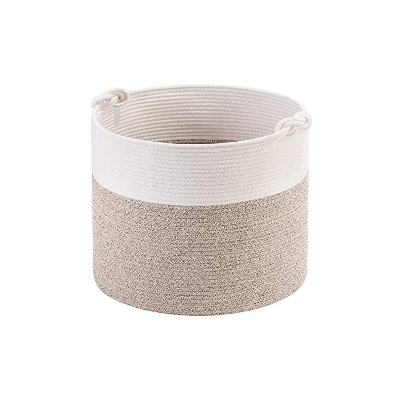 MINTWOOD Design 15 x 14.2 Inches Woven Cotton Rope Storage Basket, Stuffed Toy Basket Bin, Laundry Basket Hamper…