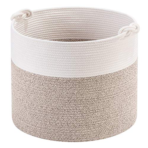 MINTWOOD Design 15 x 14.2 Inches Woven Cotton Rope Storage Basket, Stuffed Toy Basket Bin, Laundry Basket Hamper…