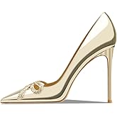 Qunvngutui Women's Pointed Butterfly Decoration Shallow Mouth 3.9in Stiletto Sequin Big Size Pumps Banquet Party Work Shoes