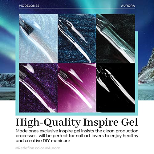 Modelones Glitter Gel Nail Polish Set, 6 Colors Cat Eye Gel Nail Polish Kit, Color Changing Gel Nail Polish Set, Soak Off Purple Mood Temperature Change Gel Nail Kit, Manicure DIY Salon Gift for Women