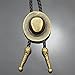 Gold Plated Q&Q Fashion Vintage Cowboy Hat Stetson Black Leather Rodeo Western Bolo Bola Tie Necktie Line Dance