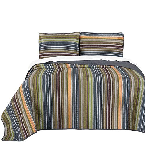 Compare Price blue and green striped quilt on