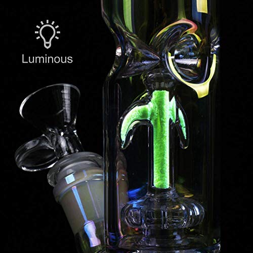 11.5 inch Dual Water Percolator Decorate Glass Bottles at Home Glow in The Dark Hand-Made Glass Crafts - Easy to Grip and with Ice Shelf