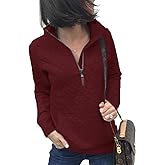 Women's Fashion Quilted Pattern Long Sleeve Casual Zipper Sweatshirt Solid Color Pullover Shirt Top.JNINTH