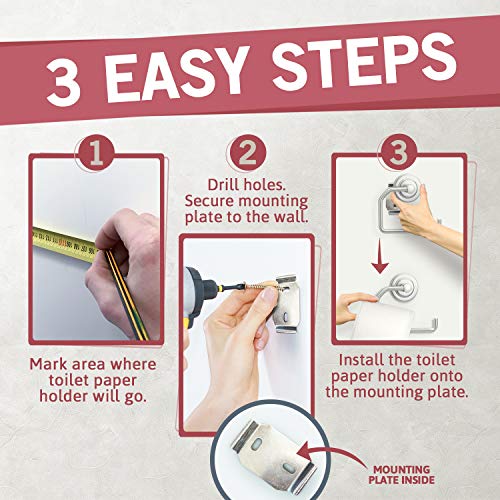 Jack N' Drill Toilet Paper Holder 2-Pack Bathroom Fixture and Organizer in Brushed Nickel Bathroom Accessories, Open Arm with Wall Mounted Base Fits Most Paper Towels and Toilet Paper Roll - Thumbnail 2