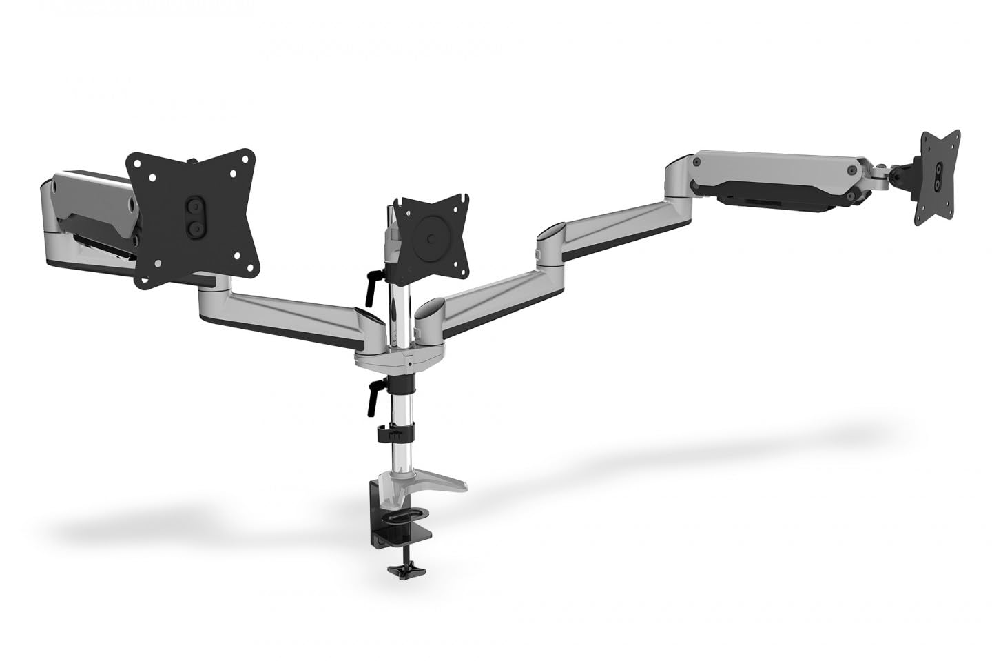 DIGITUS monitor mount - Clamp & gas spring - 3 monitors - Up to 27 inch - Up to 3x 6 kg - VESA 75 & 100 - Silver