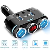 Cigarette Lighter Adapter On/Off Switch Dual 12V Car Adapter with LED Volatge Display Cigarette Lighter Splitter with QC 3.0 (Black)