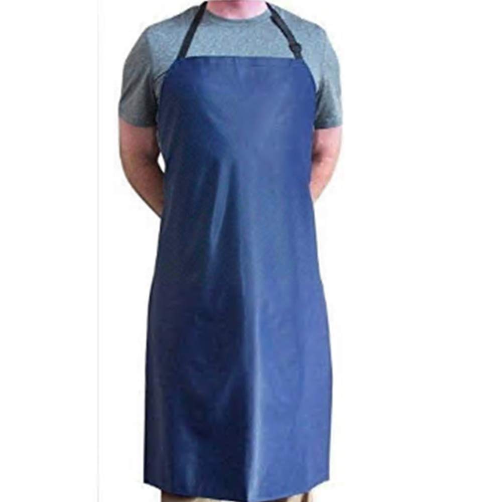 Heavy Duty, Waterproof Tuff Apron with Neck Adjuster. Durable, Long, Kitchen Dishwashing Bib. 104cm x 68.5cm. Blue PVC Vinyl