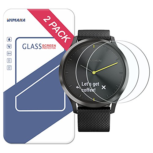 Garmin Vivomove HR Screen Protector, Wimaha 2 Pack Tempered Glass Screen Protector for Garmin Vivomove Ultra Clear Scratch Resistant Anti-Bubble