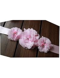 Bridesmaid and Flowergirls sashes wedding sash pearls flowers belts (Pink)