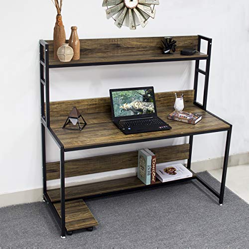 Modern Computer Desk Study Table - Bizzoelife Compact Writing Table with Hutch for Home Office Workstation (Vintage) - Thumbnail 4
