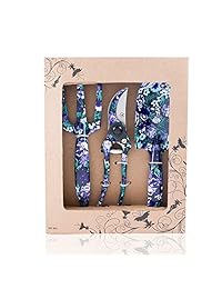 Juego de herramientas de jardín de aluminio de 3 piezas con estampado morado Trowel, Cultivador, tijera, set de regalo para jardinería, Púrpura