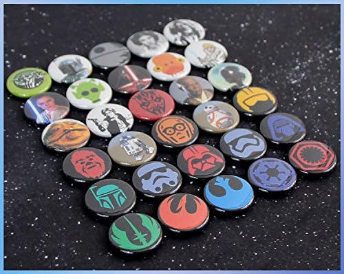 ilostmyslipper LLC 30 Star Wars Pins. 1" Mini Flair. Pinback Birthday Party Favors. Yoda, BB-8, R2-D2, C-3PO & More! (b011)