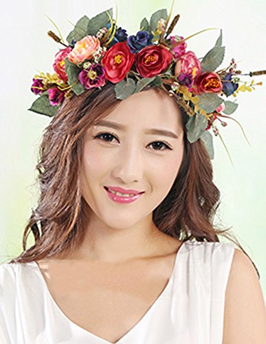 image for Vivivalue Boho Handmade Rose Flower Headband Hair Wreath Halo Floral G