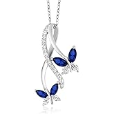 Gem Stone King 925 Sterling Silver Created Blue Sapphire Necklace | Butterfly Infinity Pendant Necklace for Women | 1.21 Ct Marquise | With 18 Inch Silver Chain
