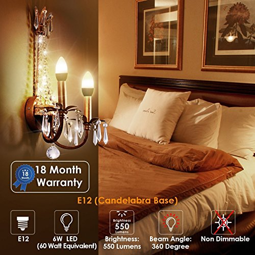 Albrillo E12 Bulb, LED Candelabra Light Bulbs 60 Watt Equivalent, Soft White 3000K LED Chandelier Bulbs, Decorate Candle Base E12 Non-Dimmable, 4 Pack - Thumbnail 2
