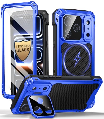 Beeasy für iPhone 17 Pro Hülle mit Kameraschutz & Ständer & Integrierter Panzerglas, [Extrem Militärschutz] Robuste Metall Stoßfest Bumper Heavy Duty 