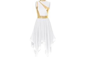 YOOJOO Womens Color Block Praise Liturgical Dancewear Tunic Sleeveless Irregular Hem Lyrical Dance Dress