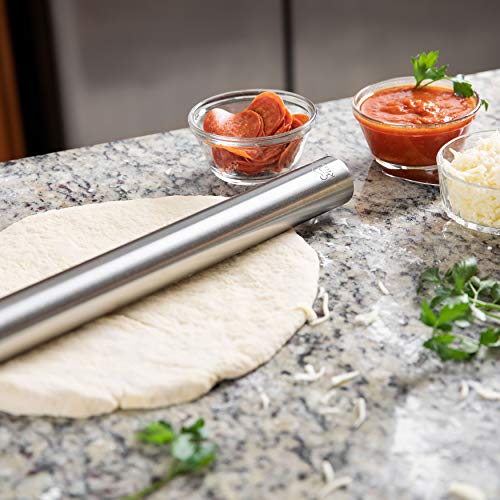 K BASIX Rolling Pin - Professional Stainless Steel Rolling Pin for Baking - Non-Stick Metal Design Best for Pizza Dough, Pie Crust, Fondant, Pastry & Pasta!!