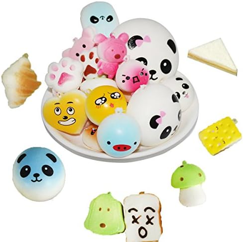 WESTENCAT Squishies Toys 30 Pieces Random Slow Rising Kawaii Soft Donuts Jumbo Medium and Miniatures Multi-Shape Squishies Food Cake,Banana,Tofu,Chocolate,Ice cream Toys for Kids Gift - Toy Food