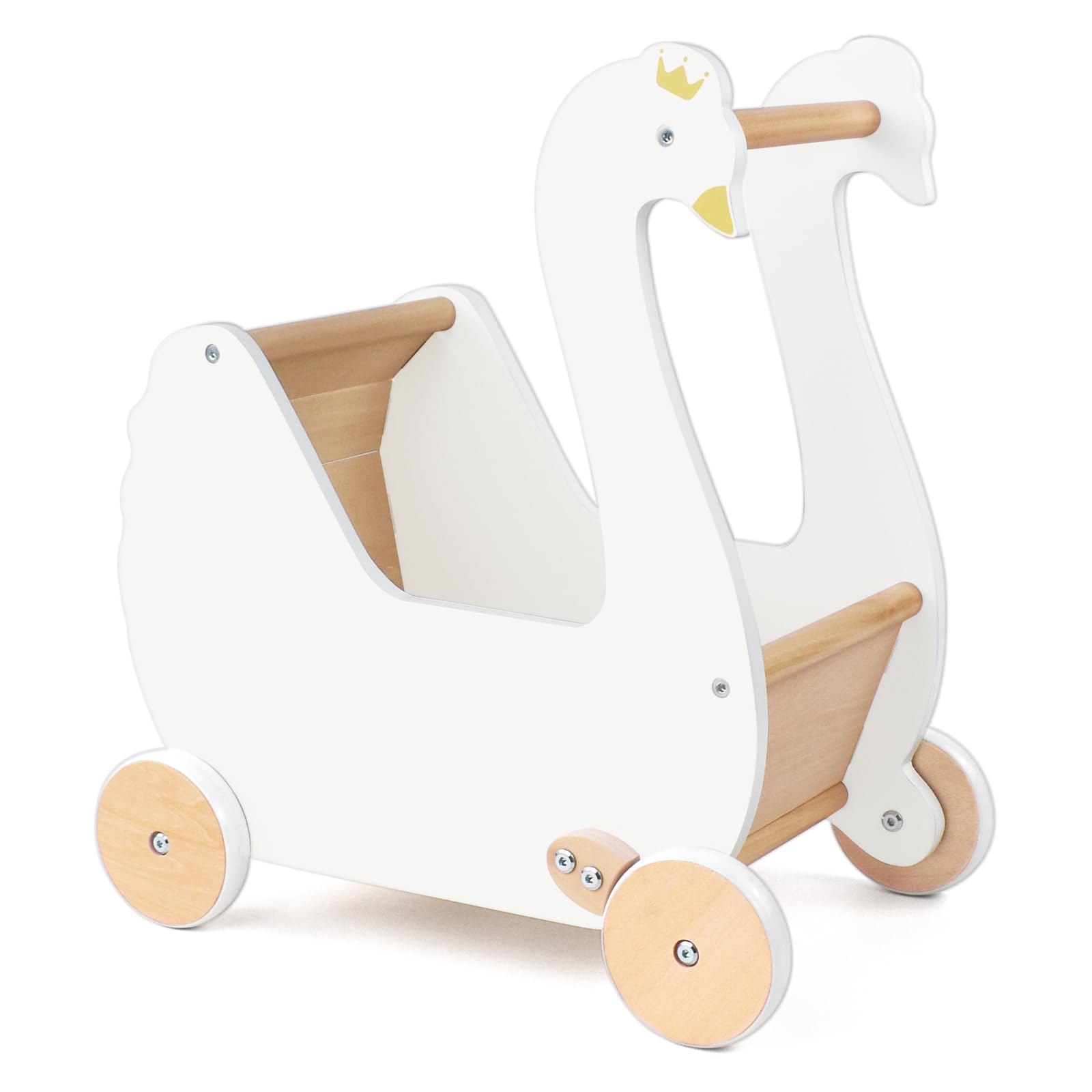 Photo 1 of Pillowhale Wooden Doll Stroller, Baby Pram Toy, Wooden Swan Baby Walker for Toddler Boys & Girls 18 Months and Up