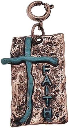 Copper & Patina Plate W/Cross Charm - Faith