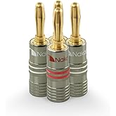 Nakamichi Ultimate Series 24K Gold Plated Beryllium Red Copper Banana Plug 12-18 AWG Gauge Size 4mm Connector for Speakers Wire Amplifiers Hi-Fi Sound Systems (4 Pcs (2-Pairs), Banana Plugs)