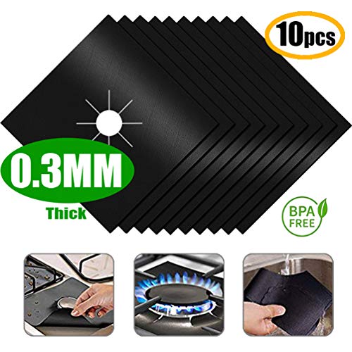 Stove Burner Covers,Gas Stove Burner Liners,0.3 MM Double Thickness,Non-stick Reusable Gas Range Stove Top Covers for Kitchen,Cuttable,Easy to Clean,Black,Size 10.6" x 10.6",10-Pack - Thumbnail 7