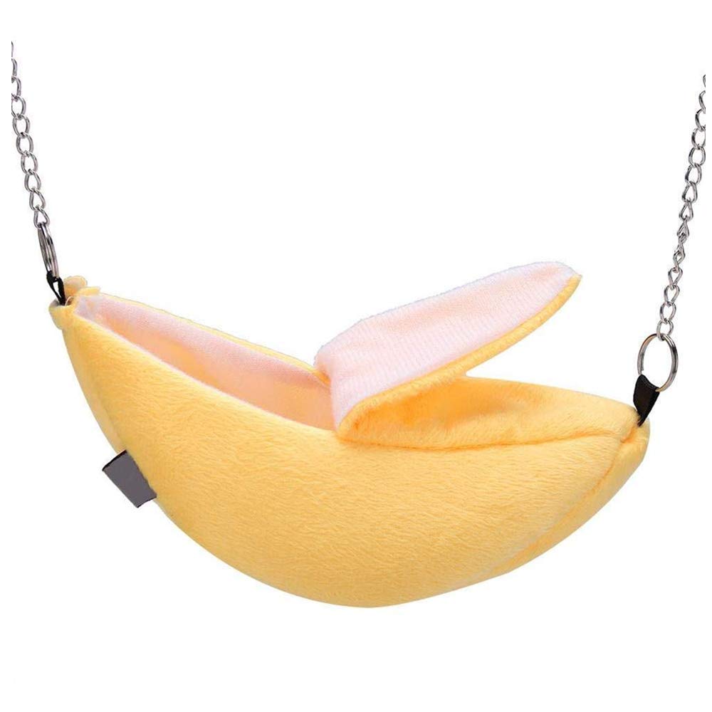 qiangXINGYai 1 Pack Hamster Hanging House Hammock Banana Design Small Animals Cotton Cage Sleeping Nest Suitable for Small Pet Bed Small Hamster Toys Cage Swing (Yellow)