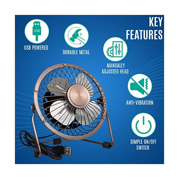 Invero® Mini USB 4-Inch Tilting Desktop Cooling Fan with Metal Shell and Aluminium Blades ideal for Home, Office…