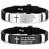 2Pcs Cross Bracelet with Bible Verse,Inspirational Quote Wristband Adjust Silicone Band Scripture Bracelets Faith Inspirational Baptism Gift Daily Reminder Jewelry for Men Women Couples