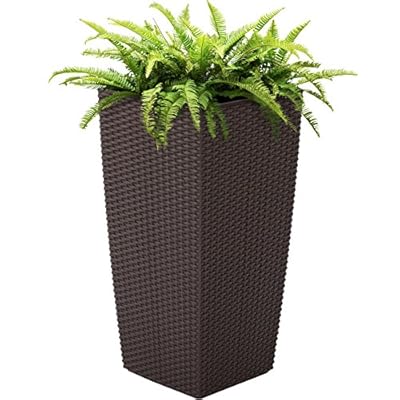 Best Choice Products 11x11in Self Watering Wicker Planter for Indoor, Outdoor w/Water Level Indicator, Wheels - Brown