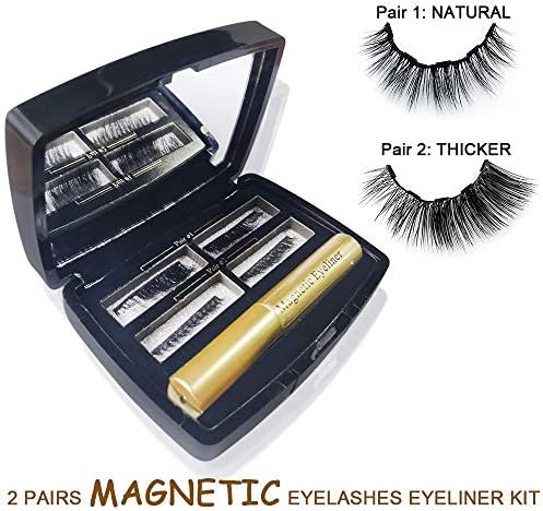 Magnetic Eyeliner Kit with 2 Pairs 3D Magnetic Eyelash Set Natural Full Eye Magnet Eyelashes Reusable and Handmade 5 Magnet Eyelashes Waterproof False Fake Lashes [No Glue]