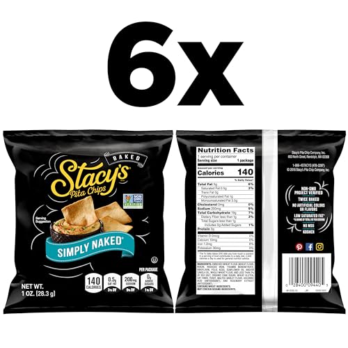 STACY’S PITA CHIPS, SEA SALT, NO ARTIFICIAL COLORS OR FLAVORS, 1 OZ (PACK OF 6)