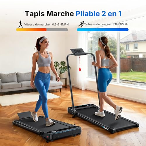 MERACH Tilting Treadmill, 5% Slope, Treadmill 2-6 km/h, 3.0HP Silent Walking Pad, Office Treadmill Large Surface 40 cm, LED Display, Max Load 136 kg, for Home, Office, Black