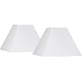 Set of 2 Hardback Square Lamp Shades White Large 7" Top x 17" Bottom x 13" Slant x 12" High Spider with Replacement Harp and Finial Fitting - Springcrest