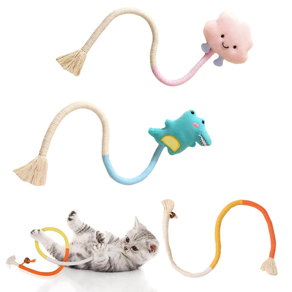 3PCS Cat Toy Bite Rope, Kitten Teething Chew Toy Rope, Indoor Catnip Chewing Rope for Toys Pet Supplies for Teeth Cleaning and Stress Release，improve oral hygiene and keep breath fresh，Interactive Cat