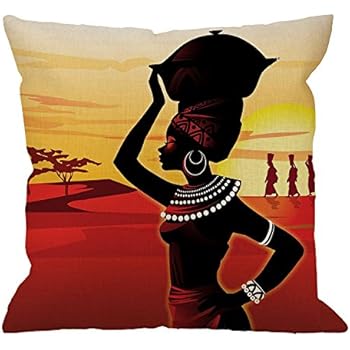 HGOD DESIGNS Throw Pillow Case African Women Cotton Linen Square Cushion Cover Standard Pillowcase for Men Women Home Decorative Sofa Armchair Bedroom Livingroom 18 x 18 inch