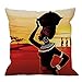HGOD DESIGNS Throw Pillow Case African Woman Cotton Linen Square Cushion Cover Standard Pillowcase for Men Women Home Decorative Sofa Armchair Bedroom Livingroom 18 x 18 inch