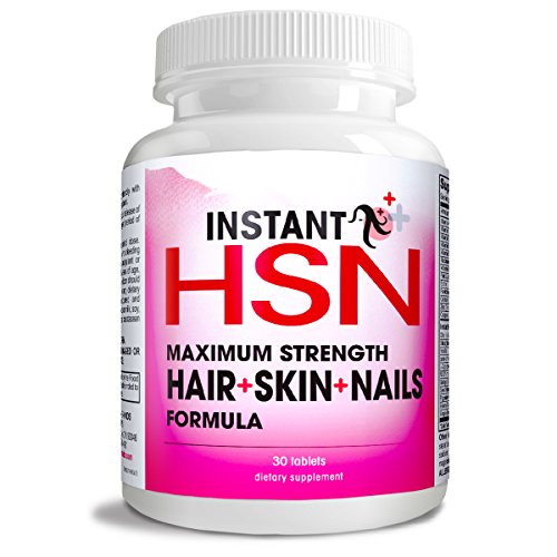 Instant HSN All-Natural Hair, Skin, and Nails Strengthening Formula MAXIMUM Strength Purest Biotin hair growth supplement, COMPLETE Blend of Daily Hair, Skin, and Nails Supplement.