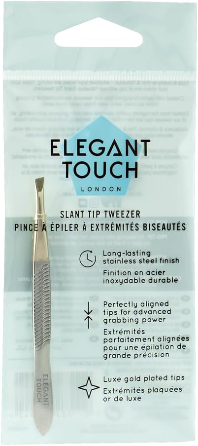 Elegant Touch Slant Tip Tweezers Gold Plated Precision Eyebrow Tool