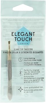 Elegant Touch Slant Tip Tweezers Gold Plated Precision Eyebrow Tool