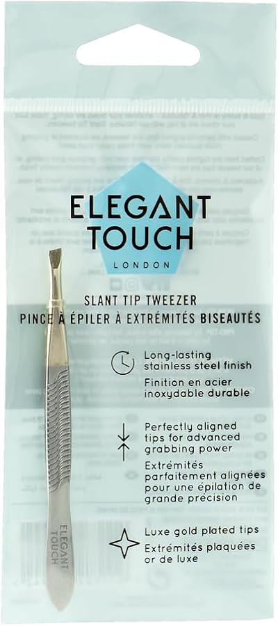 Elegant Touch Slant Tip Tweezers Gold Plated Precision Eyebrow Tool
