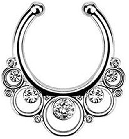 Fake Septum Clicker Nose Ring Non Piercing Hanger Clip Body Jewelry (Silver)