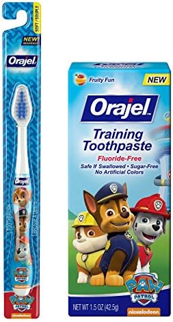 Paw Patrol Kids Training Toothbrush & Toothpaste Bundle: 2 Items - Orajel Soft Bristle Toothbrush, Orajel Fluoride-Free Training Toothpaste