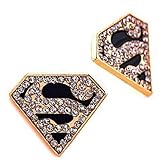Men's Gold Rhinestone Crystal Black Superman Stud Earrings - 16 mm x 14 mm (.62