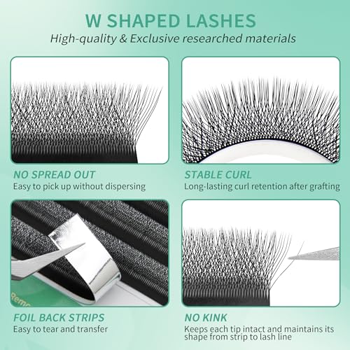 GLAMLASH Eyelash Extensions 4D 0.07mm D Curl 7mm Hair to Hair Premade W Shape Professional Eyelash Extensions (4D,0.07D,7mm)